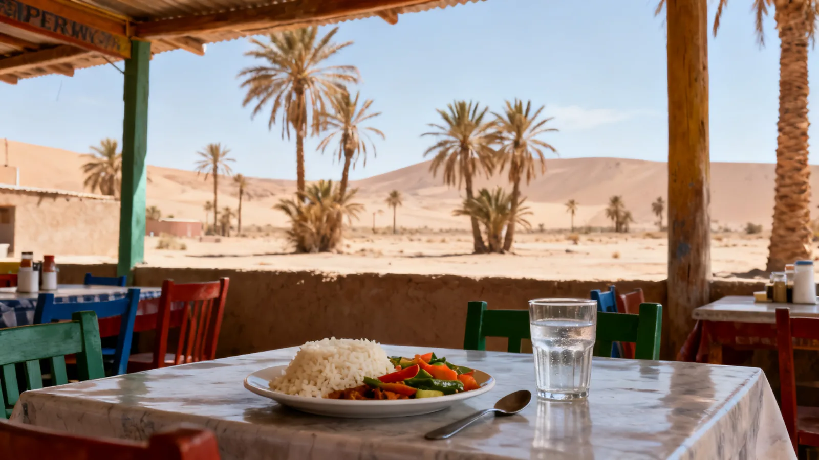 A meal on an outdoor table, photographic illustration