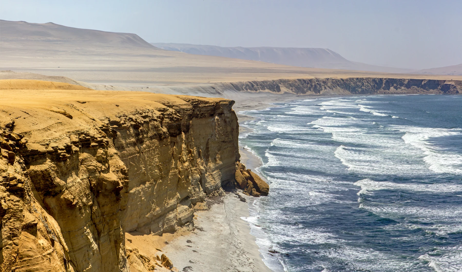 Dry cliffs and Pacific water in Paracas National Reserve
